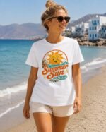 OTLY 869 Summer Sun in Crete Unisex T-Shirt - White - Image 4