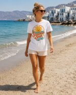OTLY 869 Summer Sun in Crete Unisex T-Shirt - White - Image 3