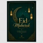 Eid Mubarak Greeting Card – Green & Gold-Tone Crescent Design