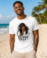 Hear, Speak, See No Evil Organic Unisex T-shirt (White) - Image 4