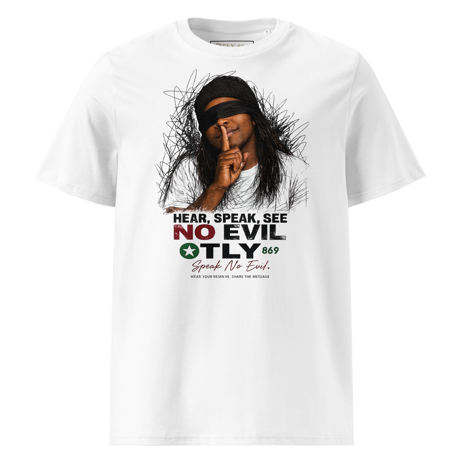 unisex-organic-cotton-creator-2.0-t-shirt-white-front-6a4116364aabf.jpg Hear, Speak, See No Evil Organic Unisex T-shirt (White) - Image 1