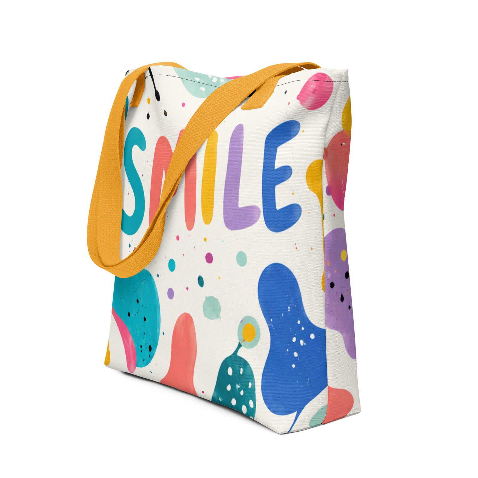 all-over-print-tote-bag-yellow-15x15-front-6a6b6fb239006.jpg Smile (Abstract) Tote Bag - Image 1