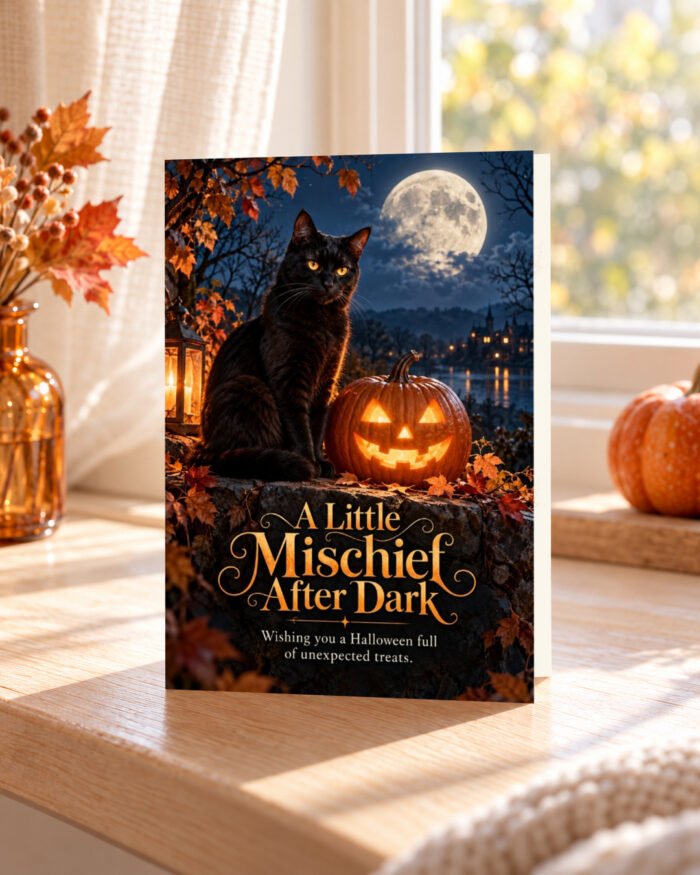 A Little Mischief After Dark – Halloween Greeting Card