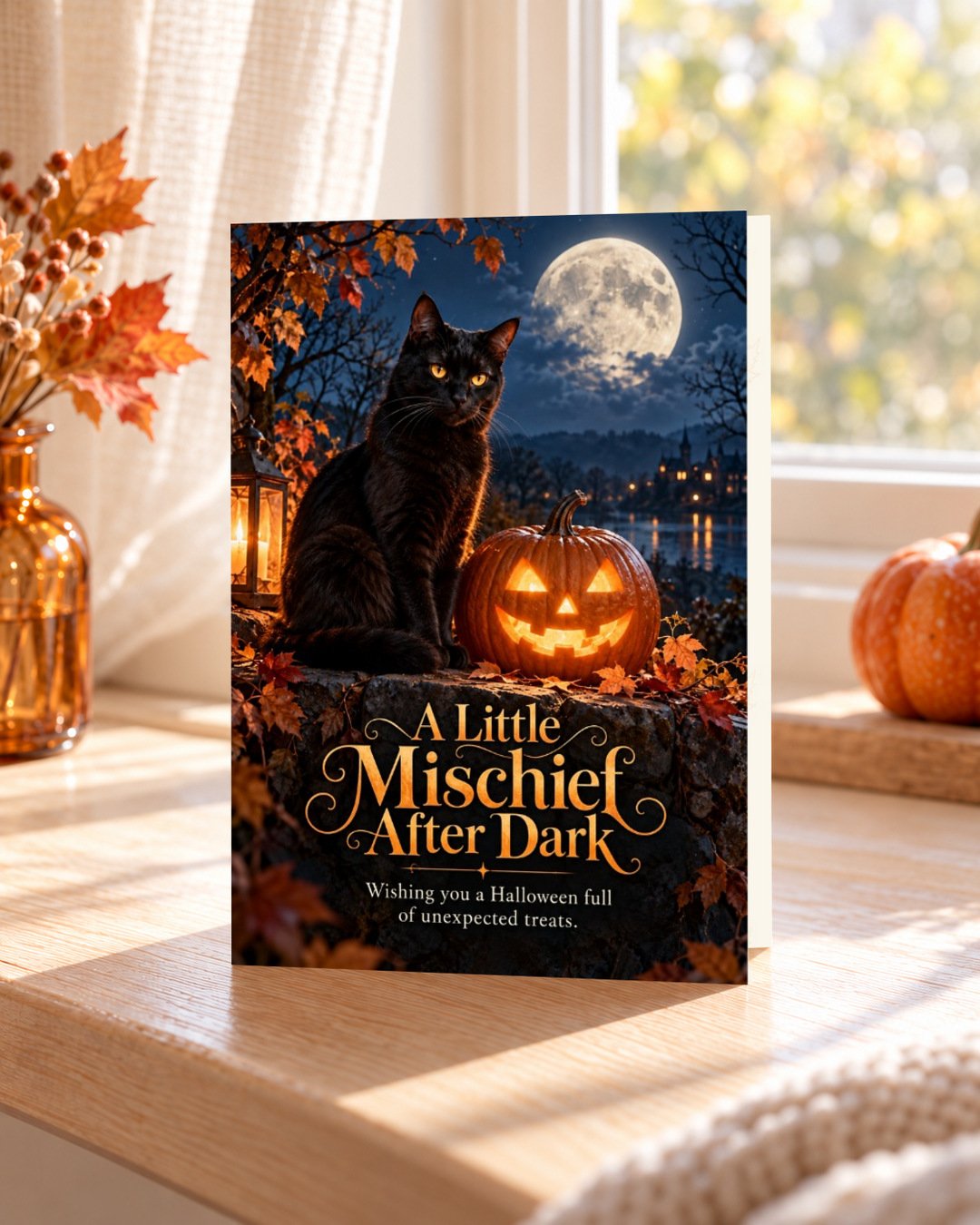 01_Front_Hero A Little Mischief After Dark – Halloween Greeting Card - Image 1